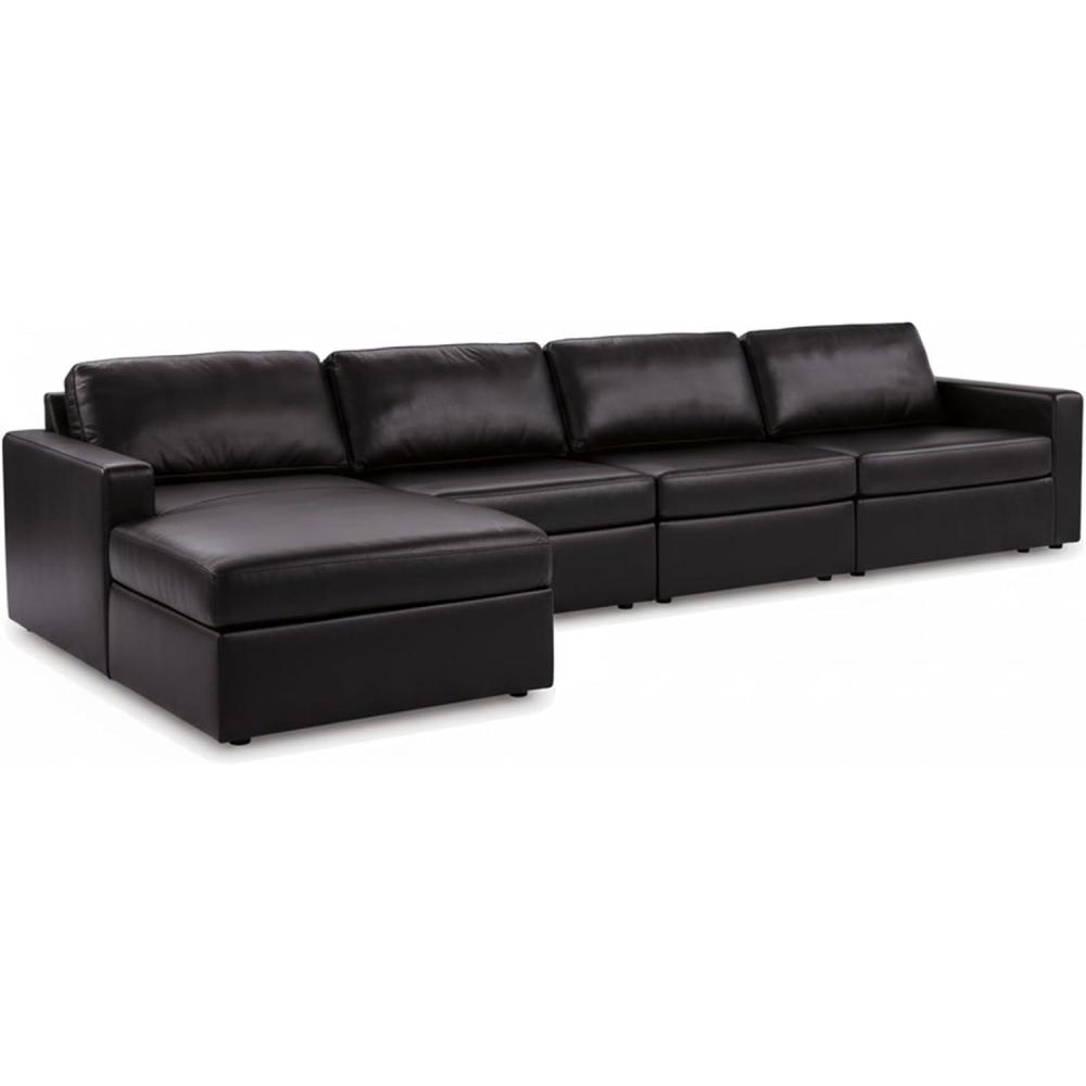 imageSignature Design by Ashley Modmax II Sectional Sofa with Chaise Modular Design Top Grain Leather Seating Living Room Sectionals for Flexible Everyday Lounging Black