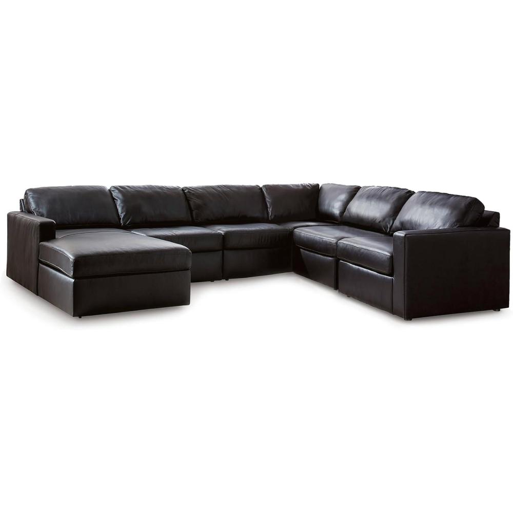 imageSignature Design by Ashley Modmax II Sectional Sofa with Chaise Modular Design Top Grain Leather Seating Sectionals for Living Room Lounging and Everyday Entertaining Black