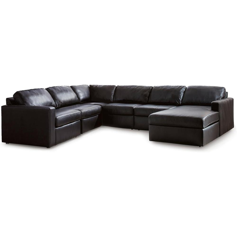 imageSignature Design by Ashley Modmax II Sectional Sofa with Chaise Modular Sectionals Top Grain Leather Seating Sectionals for Contemporary Living Room Lounging Black