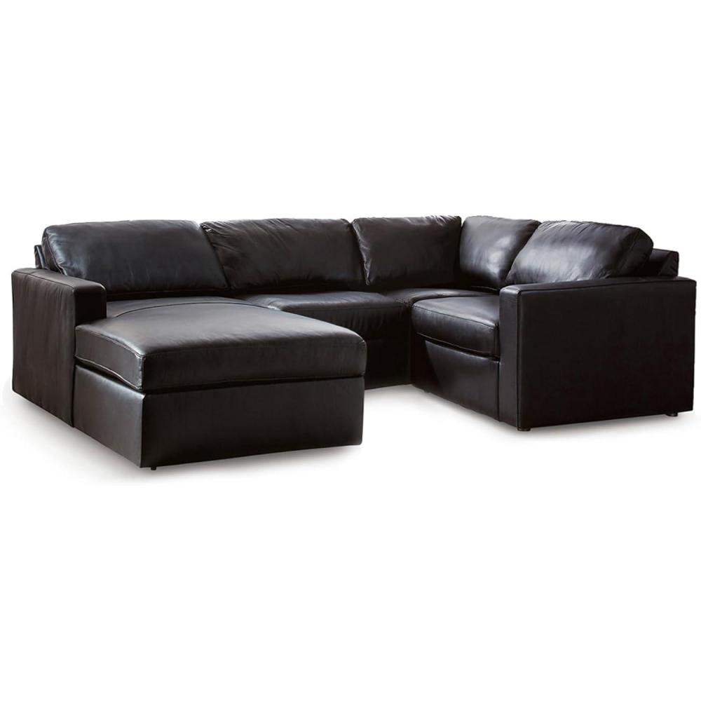 imageSignature Design by Ashley Modmax II Sectional Sofa with Chaise and Audio Console Modular Design Top Grain Leather Seating Sectionals for Contemporary Living Room Entertainment Black