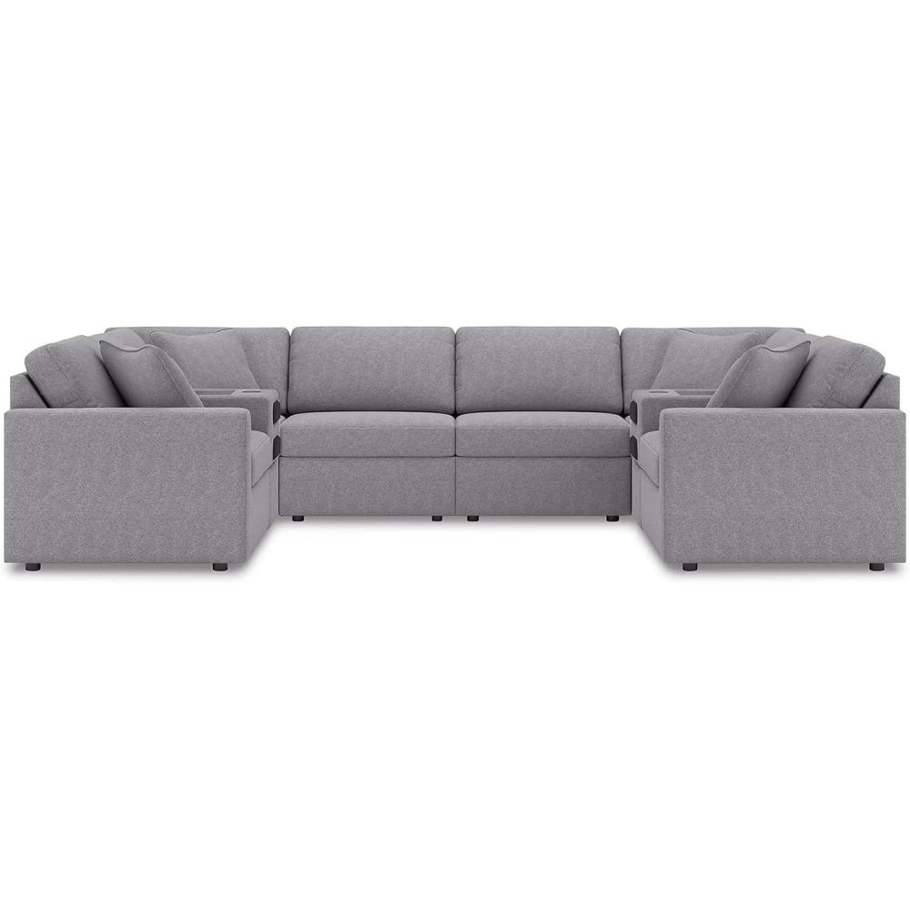 imageSignature Design by Ashley Modmax Sectionals Modular Design Performance Fabric Seating with Audio Consoles EasyClean Living Room Sectional Sofa for Everyday Entertainment Gray