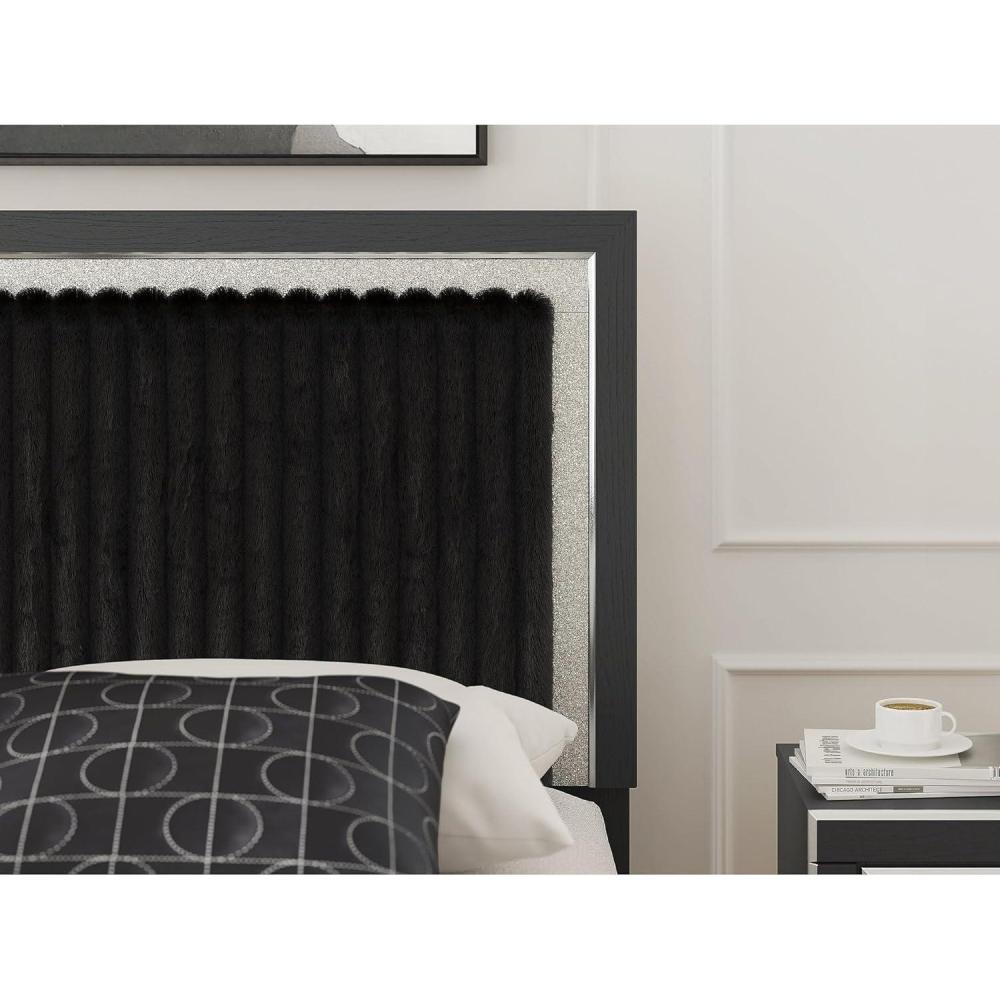 imageSignature Design by Ashley Ravalori Contemporary Upholstered Panel Headboard with Adjustable Height Queen WhiteBlack