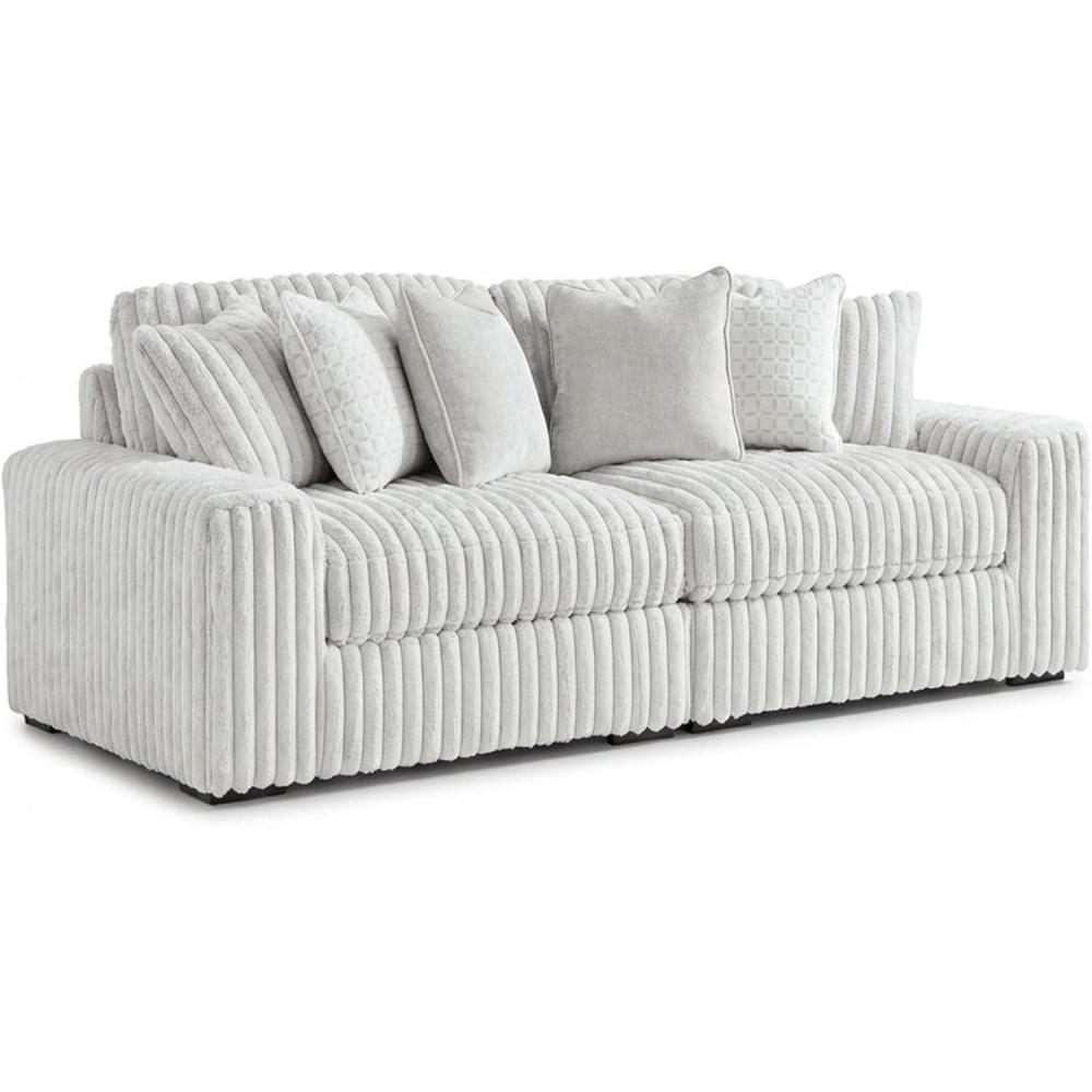 imageSignature Design by Ashley Stupendous Sectional Sofa Jumbo Cord Fabric Modern Sectional Couch with Feather Cushions for Living Room Seating Retro Style Neutral
