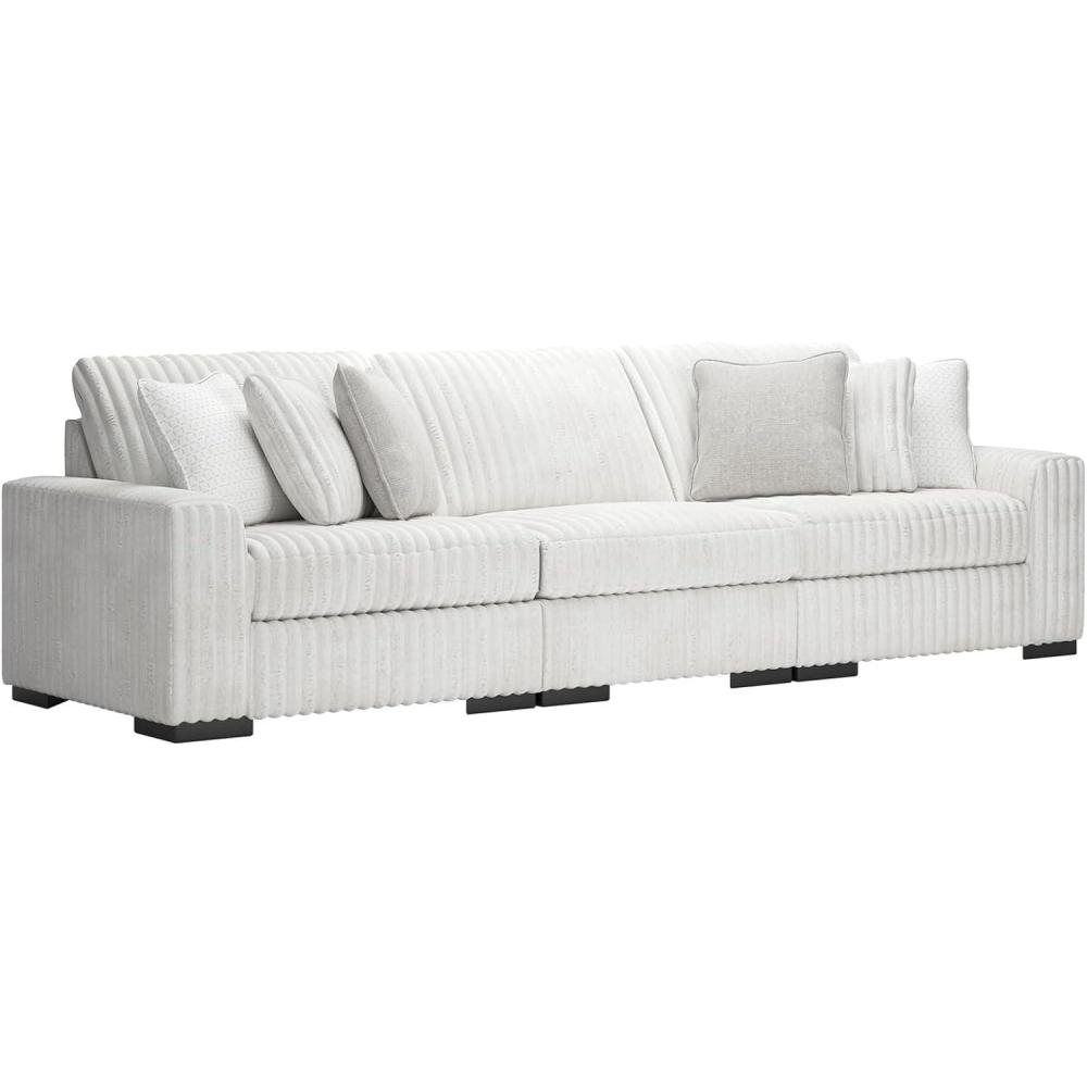 imageSignature Design by Ashley Stupendous Sectional Sofa Jumbo Cord Fabric Modern Sectional with Comfortable Feather Cushions Retro Style Living Room Seating Neutral