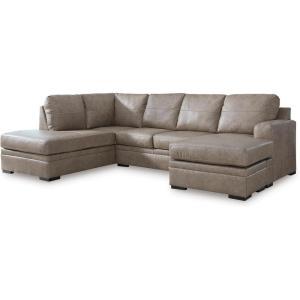 Signature Design by Ashley Amuleto Contemporary Leather Match Right-Arm Facing 2-Piece Sectional with Chaise, Removable Cushions and Armrest, Dark Brown(Desert)