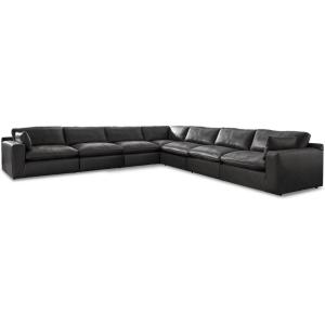 Signature Design by Ashley Emilia Sectional Sofa, Modular Leather Couch with Feather Cushions, Contemporary Living Room Seating with Floating Pieces, 170″ W x 170″ D x 36″ H