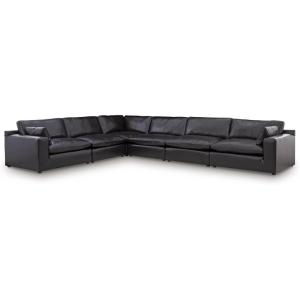 Signature Design by Ashley Emilia Sectional Sofa, Modular Leather Couch with Feather‑Fiber Cushions, Contemporary Living Room Seating with Floating Pieces, Warm Brown