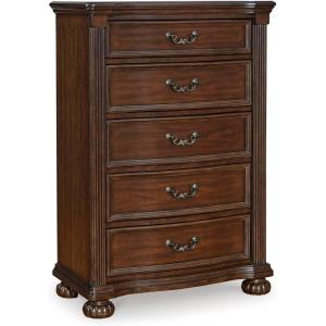 Signature Design by Ashley Lavinton Traditional Chest with 5 Smooth-Gliding Drawers, Metal Drawer Pulls, Wood, Cherry Brown Finish, 35.38′ W x 17.88′ D x 51′ H