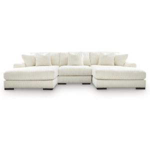 Signature Design by Ashley Lindyn Sectional Sofa with Double Chaise, Modern Cord Fabric Sectionals for Living Room Seating and Comfort, Contemporary Style, Ivory
