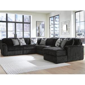 Signature Design by Ashley Midnight-Madness 6-Piece Sectional Sofa with Chaise, Jumbo Corduroy U-Shaped Couch, Oversized Deep Seating for Living Rooms(Black)