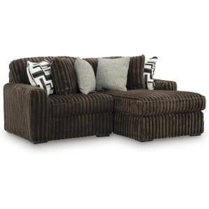 Signature Design by Ashley Midnight-Madness Sectional Couch with Chaise, Jumbo Corduroy Living Room Seating, Small Couches for Living Room, 86′ W, Brown(Dark Brown)
