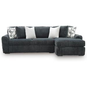 Signature Design by Ashley Midnight-Madness Sectional Sofa Chaise, Jumbo Corduroy Upholstery, High-Resiliency Comfort for Living Room Seating, Gunmetal Gray, 120″ x 65″