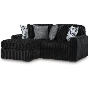 Signature Design by Ashley Midnight‑Madness Sectionals, Jumbo Corduroy Sectional Sofa with Chaise, Plush Cushioned Comfort for Cozy Living Room Lounging, Black Fabric