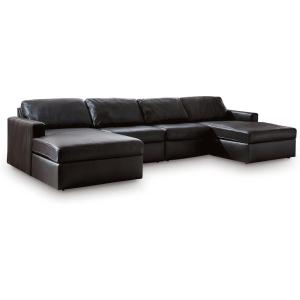 Signature Design by Ashley Modmax II Double Chaise Sectional Sofa, Modular Design, Top Grain Leather Seating, Contemporary Sectionals for Living Room Lounging, Black