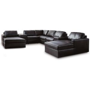 Signature Design by Ashley Modmax II Double Chaise Sectional Sofa with Audio and Storage Consoles, Modular Design, Sectionals for Living Room Entertainment and Lounging, Black