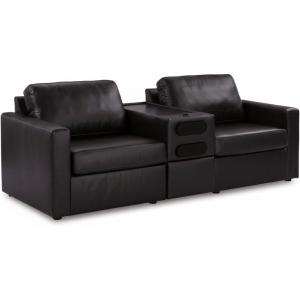 Signature Design by Ashley Modmax II Sectional Loveseat with Audio Console, Modular Design, Top Grain Leather Seating, Small Living Room Sectionals for Entertainment, Black