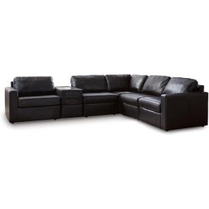 Signature Design by Ashley Modmax II Sectional Sofa with Audio Console, Modular Design, Top Grain Leather Seating, Contemporary Living Room Sectionals for Entertainment, Black