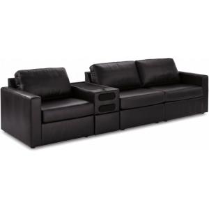 Signature Design by Ashley Modmax II Sectional Sofa with Audio Console, Modular Design, Top Grain Leather Seating Contemporary Sectional for Living Room Entertainment, Black