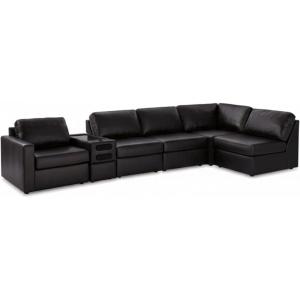 Signature Design by Ashley Modmax II Sectional Sofa with Audio Console, Modular Design, Top Grain Leather Seating, Living Room Sectionals for Home Entertainment, Black