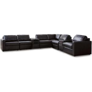 Signature Design by Ashley Modmax II Sectional Sofa with Audio Consoles, Modular Design, Top Grain Leather Seating, Contemporary Living Room Sectionals, Black