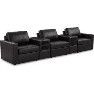 Signature Design by Ashley Modmax II Sectional Sofa with Audio Consoles, Modular Design, Top Grain Leather Seating, Contemporary Living Room Sectionals for Entertainment, Black