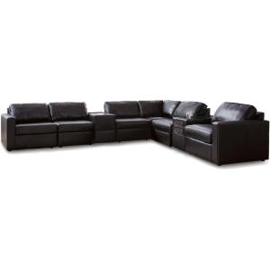 Signature Design by Ashley Modmax II Sectional Sofa with Audio and Storage Consoles, Modular Design, Top Grain Leather Seating, Living Room Sectionals for Entertainment, Black