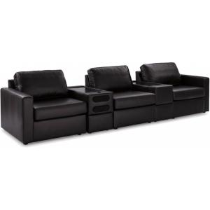 Signature Design by Ashley Modmax II Sectional Sofa with Audio and Storage Consoles, Top Grain Leather Seating, Sectionals for Living Room Seating for Home Entertainment, Black