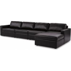 Signature Design by Ashley Modmax II Sectional Sofa with Chaise, Modular Design, Top Grain Leather Seating, Contemporary Living Room Sectionals for Lounging, Black