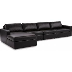 Signature Design by Ashley Modmax II Sectional Sofa with Chaise, Modular Design, Top Grain Leather Seating, Living Room Sectionals for Flexible Everyday Lounging, Black