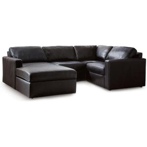 Signature Design by Ashley Modmax II Sectional Sofa with Chaise and Audio Console, Modular Design, Top Grain Leather Seating, Sectionals for Contemporary Living Room Entertainment, Black