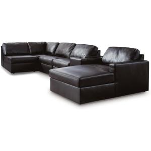 Signature Design by Ashley Modmax II Sectional Sofa with Chaise and Storage Console, Modular Design, Top Grain Leather Seating, Contemporary Living Room Sectionals for Lounging, Black