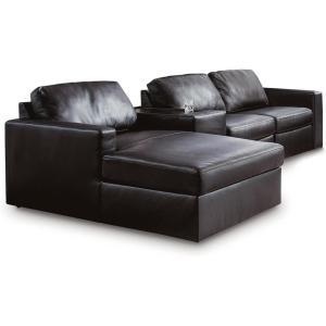Signature Design by Ashley Modmax II Sectional Sofa with Chaise and Storage Console, Modular Design, Top Grain Leather, Sectionals for Living Room Lounging, Black