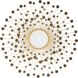 Signature Design by Ashley Morwenna Contemporary Round Accent Mirror, Keyhole Bracket for Hanging, Metal Frame, 36″ W x 0.88″ D x 36″ H, Bronze and Gold