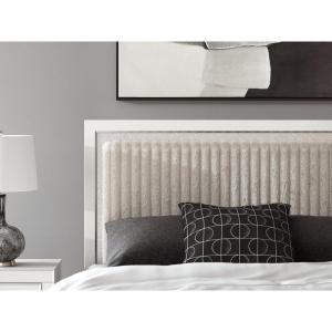 Signature Design by Ashley Ravalori Contemporary Upholstered Panel Headboard with Adjustable Height, Queen, White(White)