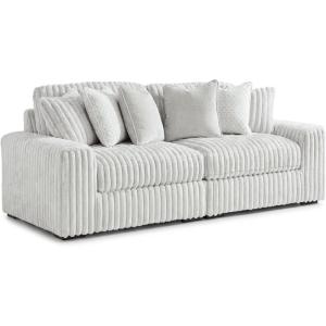 Signature Design by Ashley Stupendous Sectional Sofa, Jumbo Cord Fabric Modern Sectional Couch with Feather Cushions for Living Room Seating, Retro Style, Neutral