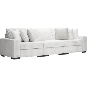 Signature Design by Ashley Stupendous Sectional Sofa, Jumbo Cord Fabric Modern Sectional with Comfortable Feather Cushions, Retro Style Living Room Seating, Neutral