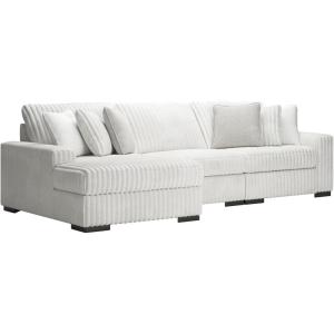 Signature Design by Ashley Stupendous Sectional Sofa with Chaise, Jumbo Cord Fabric, Feather Cushions, Modern Living Room Sectional Couch, Neutral, Apartment Size