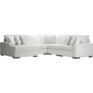 Signature Design by Ashley Stupendous Sectional Sofa with Chaise, Jumbo Cord Fabric and Feather Cushions, Modern Living Room Seating for Relaxed Entertaining, Neutral