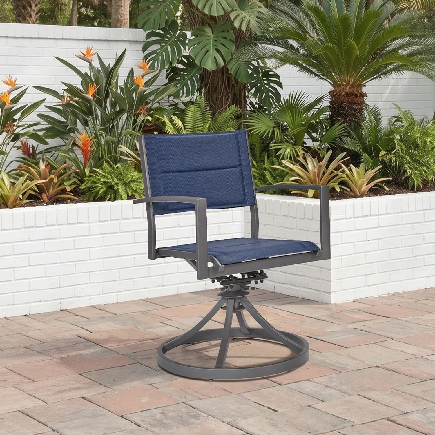 imageSignature Design By Ashley Point Bonita Swivel Outdoor Chair 360Degree Motion Aluminum Frame with Padded Sling Seat for Patio Or Porch AllWeather GrayBlue Set of 2