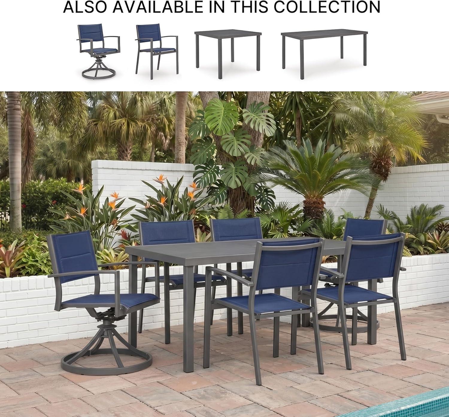 imageSignature Design By Ashley Point Bonita Swivel Outdoor Chair 360Degree Motion Aluminum Frame with Padded Sling Seat for Patio Or Porch AllWeather GrayBlue Set of 2