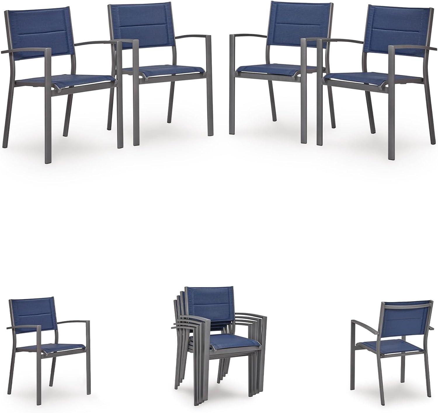 imageSignature Design By Ashley Point Bonita Swivel Outdoor Chair 360Degree Motion Aluminum Frame with Padded Sling Seat for Patio Or Porch AllWeather GrayBlue Set of 2
