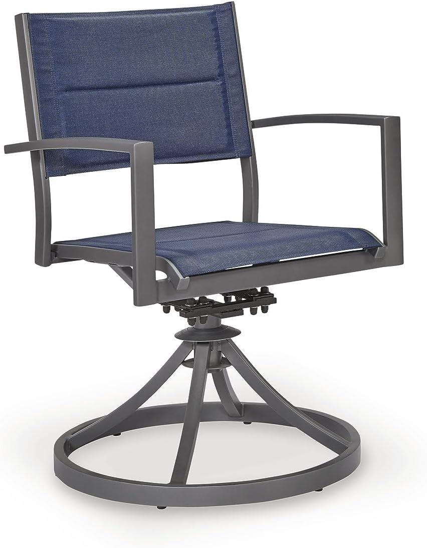 imageSignature Design By Ashley Point Bonita Swivel Outdoor Chair 360Degree Motion Aluminum Frame with Padded Sling Seat for Patio Or Porch AllWeather GrayBlue Set of 2