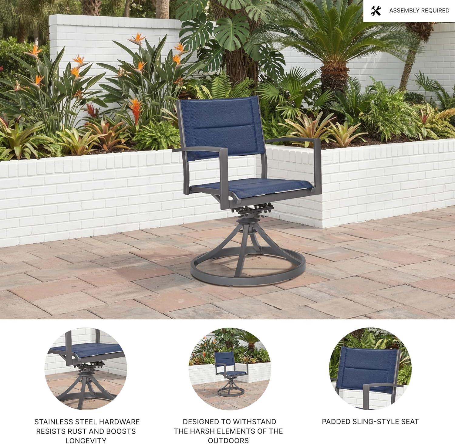 imageSignature Design By Ashley Point Bonita Swivel Outdoor Chair 360Degree Motion Aluminum Frame with Padded Sling Seat for Patio Or Porch AllWeather GrayBlue Set of 2