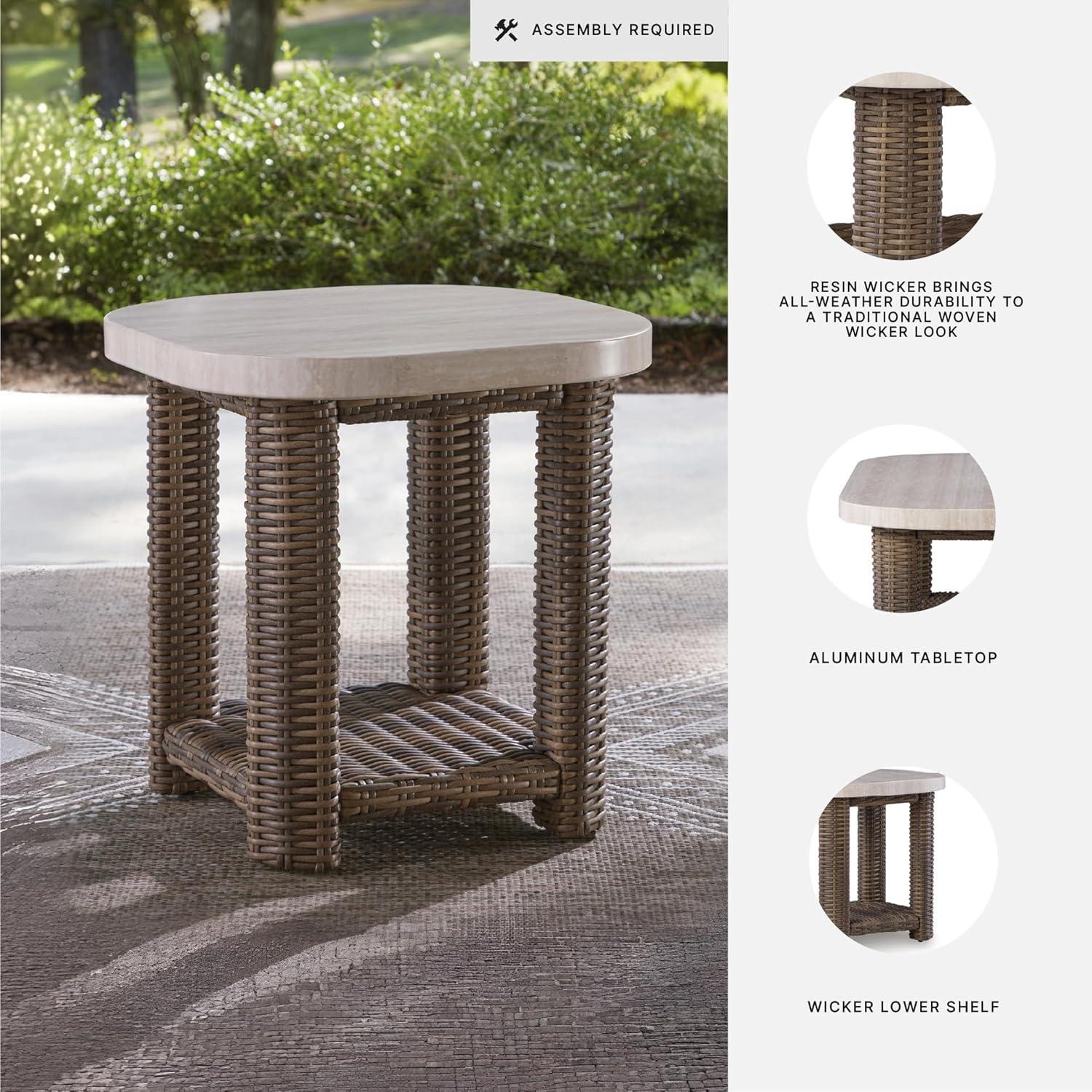 imageSignature Design by Ashley Angel Island Outdoor Table AllWeather Resin Wicker and Aluminum Compact Shelf Design for Patio Poolside and Deck Use Outside Living