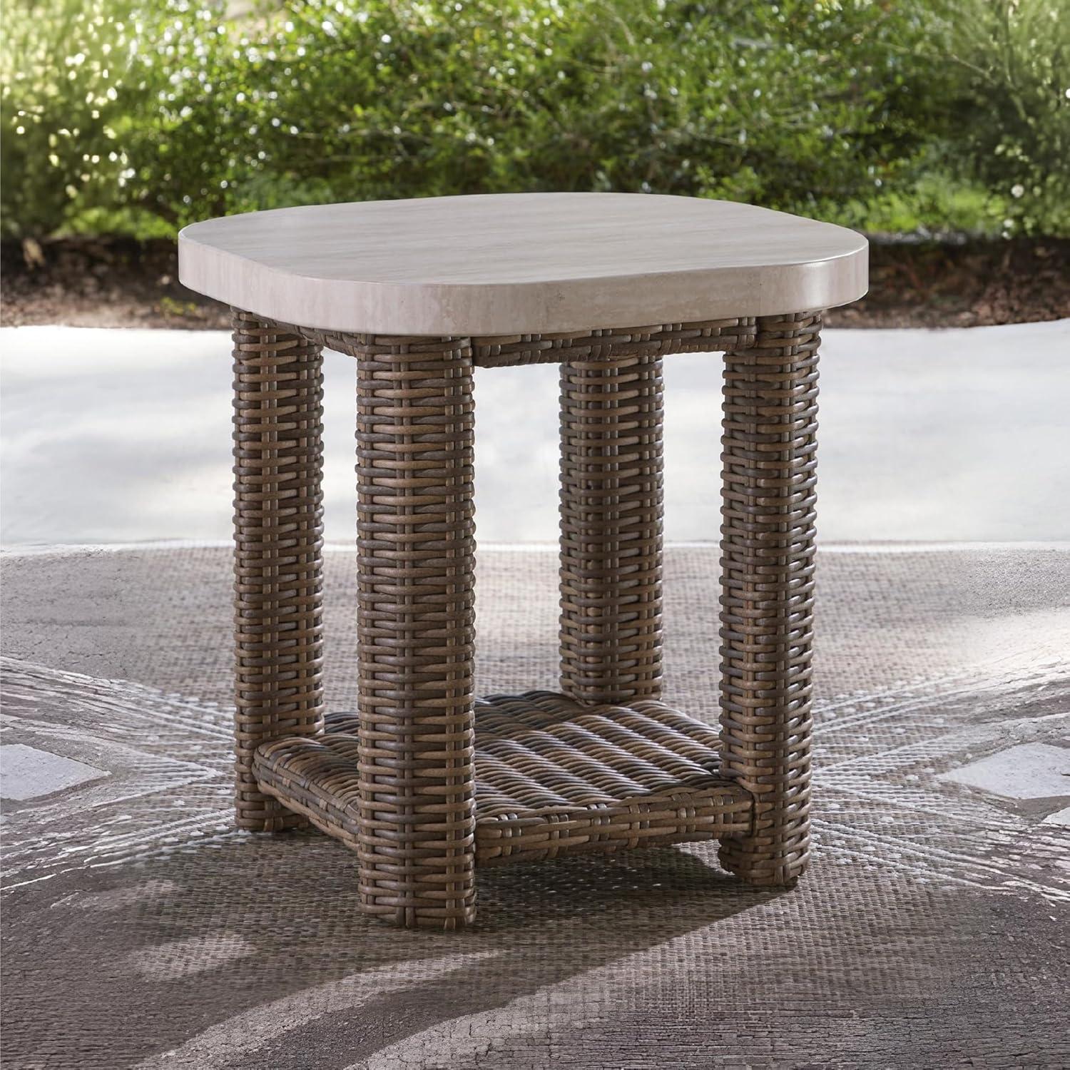 imageSignature Design by Ashley Angel Island Outdoor Table AllWeather Resin Wicker and Aluminum Compact Shelf Design for Patio Poolside and Deck Use Outside Living
