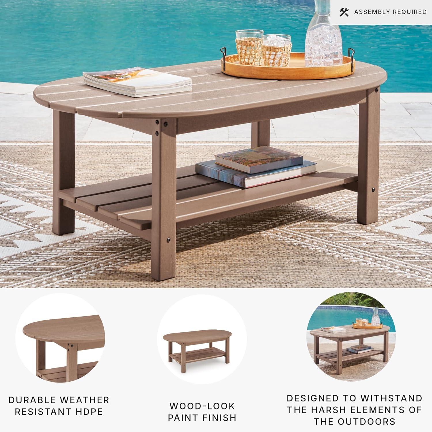 imageSignature Design by Ashley Cliffs Beach Outdoor Coffee Table with WeatherResistant MEGATUFF HDPE Slatted Top Patio and Poolside Seating Areas 48 W x 2625 D x 18 H