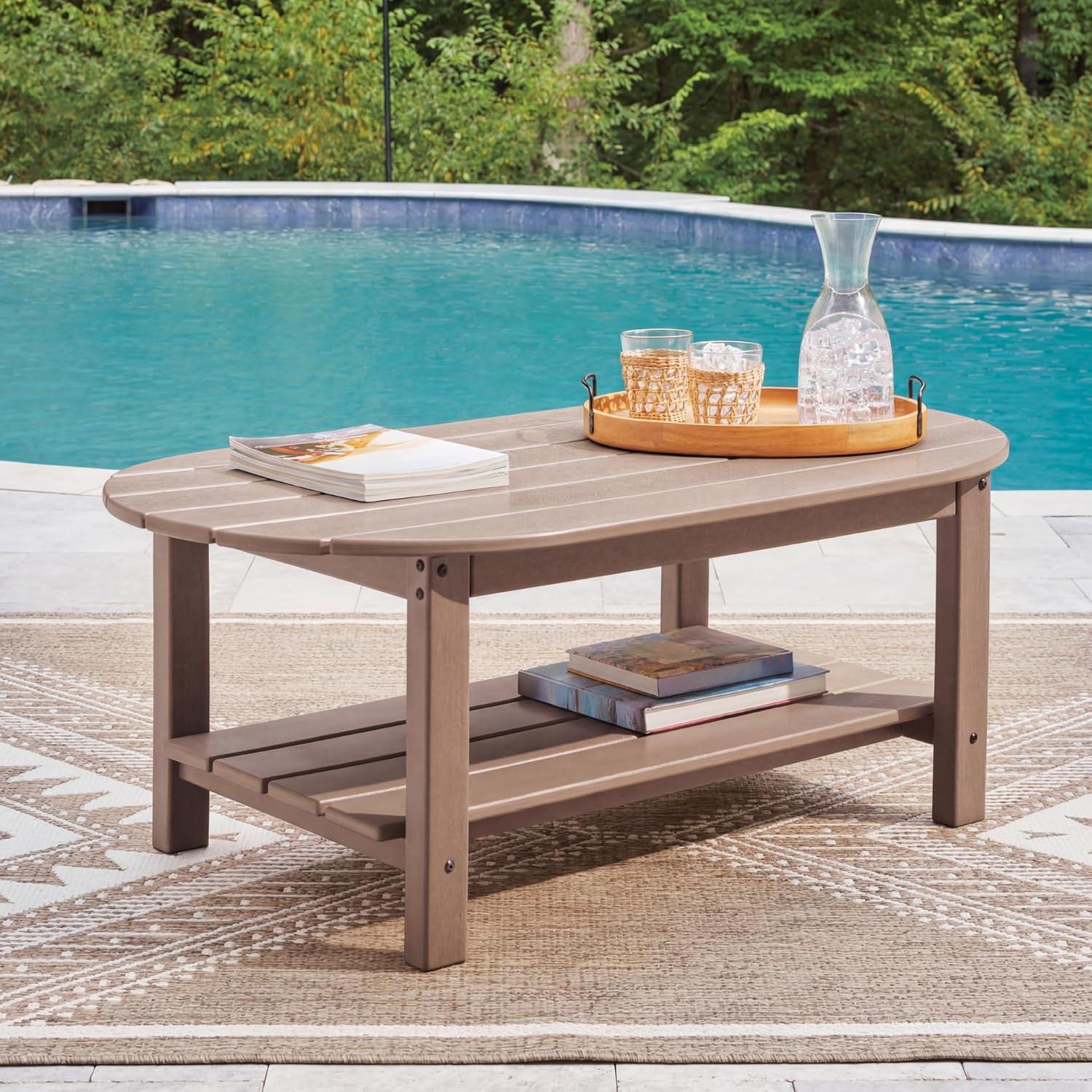 imageSignature Design by Ashley Cliffs Beach Outdoor Coffee Table with WeatherResistant MEGATUFF HDPE Slatted Top Patio and Poolside Seating Areas 48 W x 2625 D x 18 H