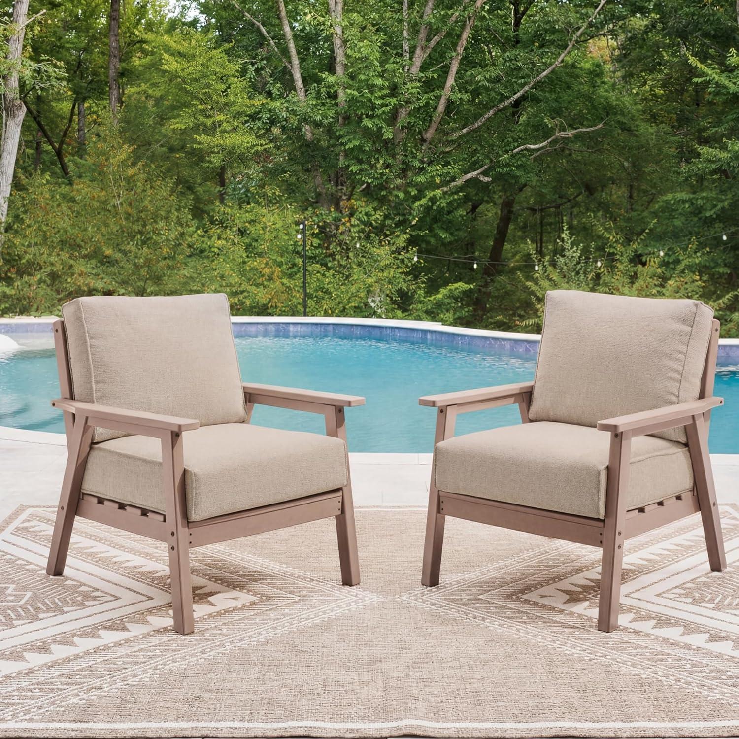 imageSignature Design by Ashley Cliffs Beach Outdoor Lounge Chair with MEGATUFF HDPE WoodLook Frame Nuvella Cushions WeatherResistant Patio Seating for Backyard Deck Set of 2