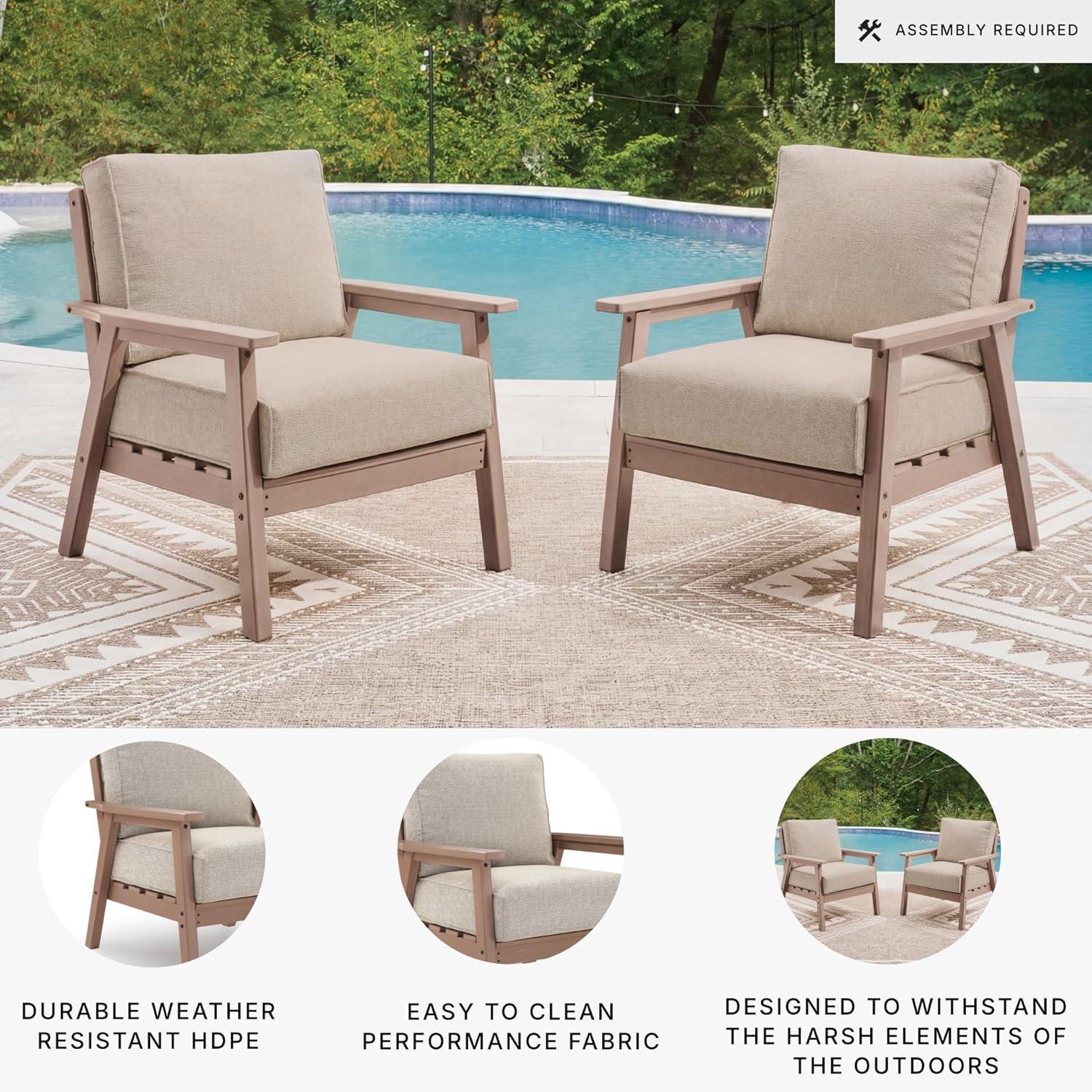 imageSignature Design by Ashley Cliffs Beach Outdoor Lounge Chair with MEGATUFF HDPE WoodLook Frame Nuvella Cushions WeatherResistant Patio Seating for Backyard Deck Set of 2