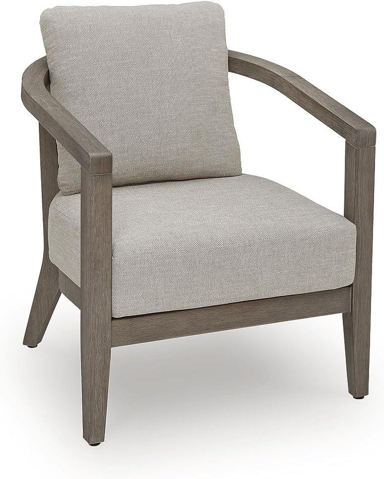 imageSignature Design by Ashley Cool Days Contemporary UV Resistant Outdoor Chairs with Cushions and Table Set Set of 3 Beige amp Dark Brown